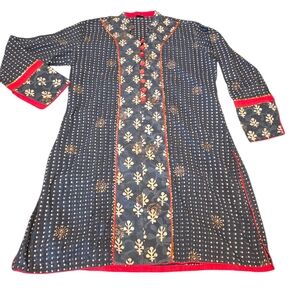 Vintage Blue, Red, Gold & White Kurta With Sequin Detail Size XL
